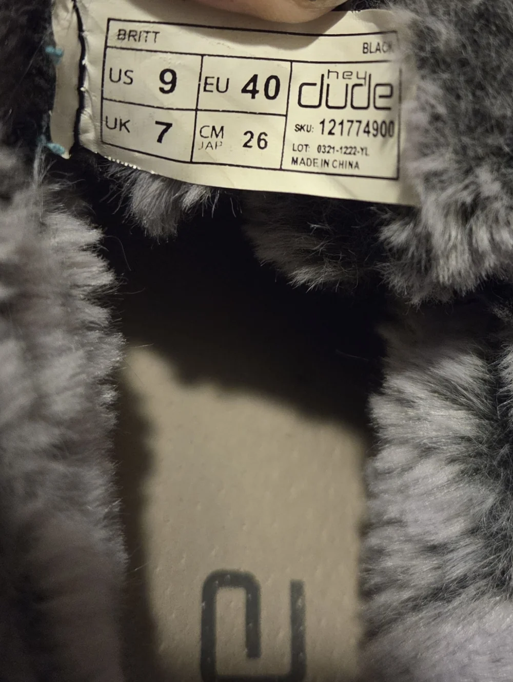 Women’s Size 9 Hey Dude Grey Britt Fur-Lined Shoe